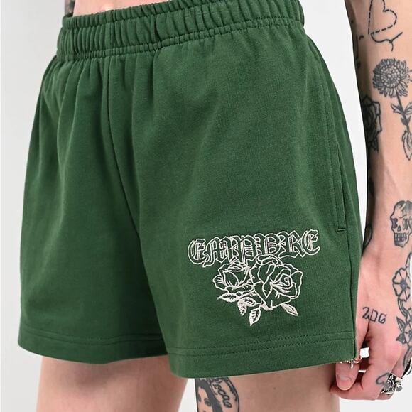 Empyre Green Rose Athletic Shorts Large Embroidered Sweat Shorts - Picture 1 of 10